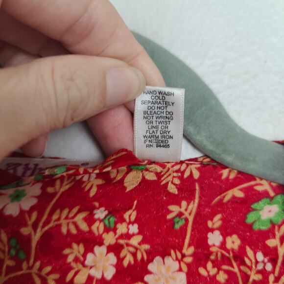 Vintage Athene Silk Robe Womens Small Red Micro Floral Boho Open Fit Festival‎ - Picture 7 of 8